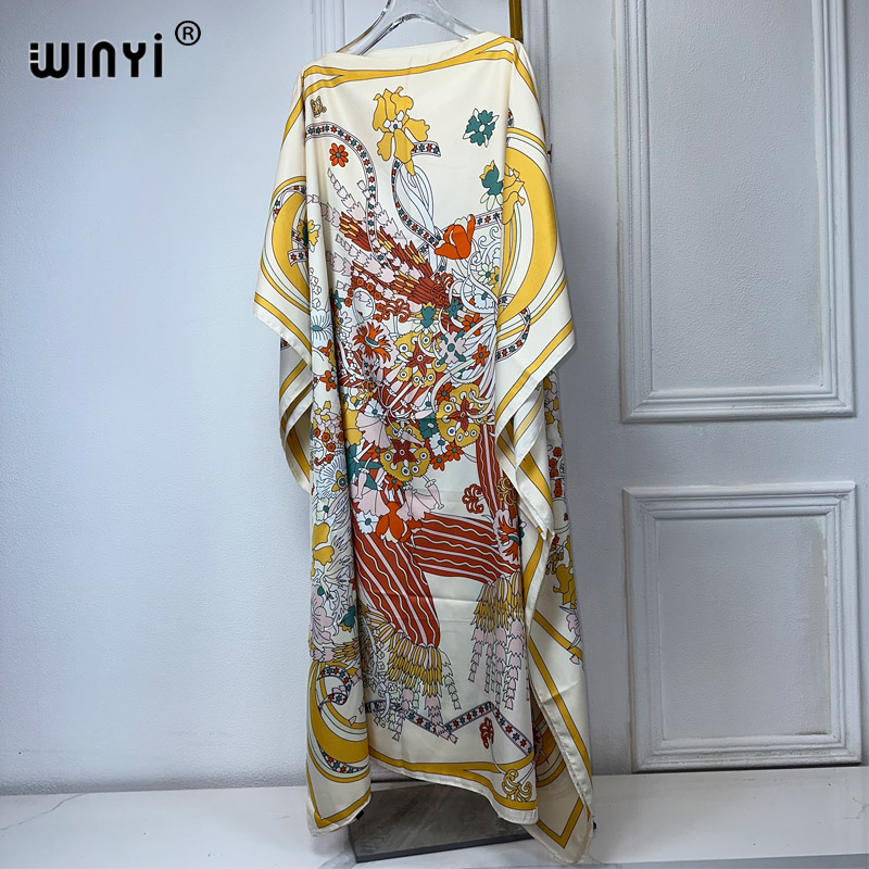 WINYI-Robes turquie de luxe pour femmes, boho, nouvelle impression musulmane, dubaï, taille libre, conception Maxi, robe africaine élégante, 2024