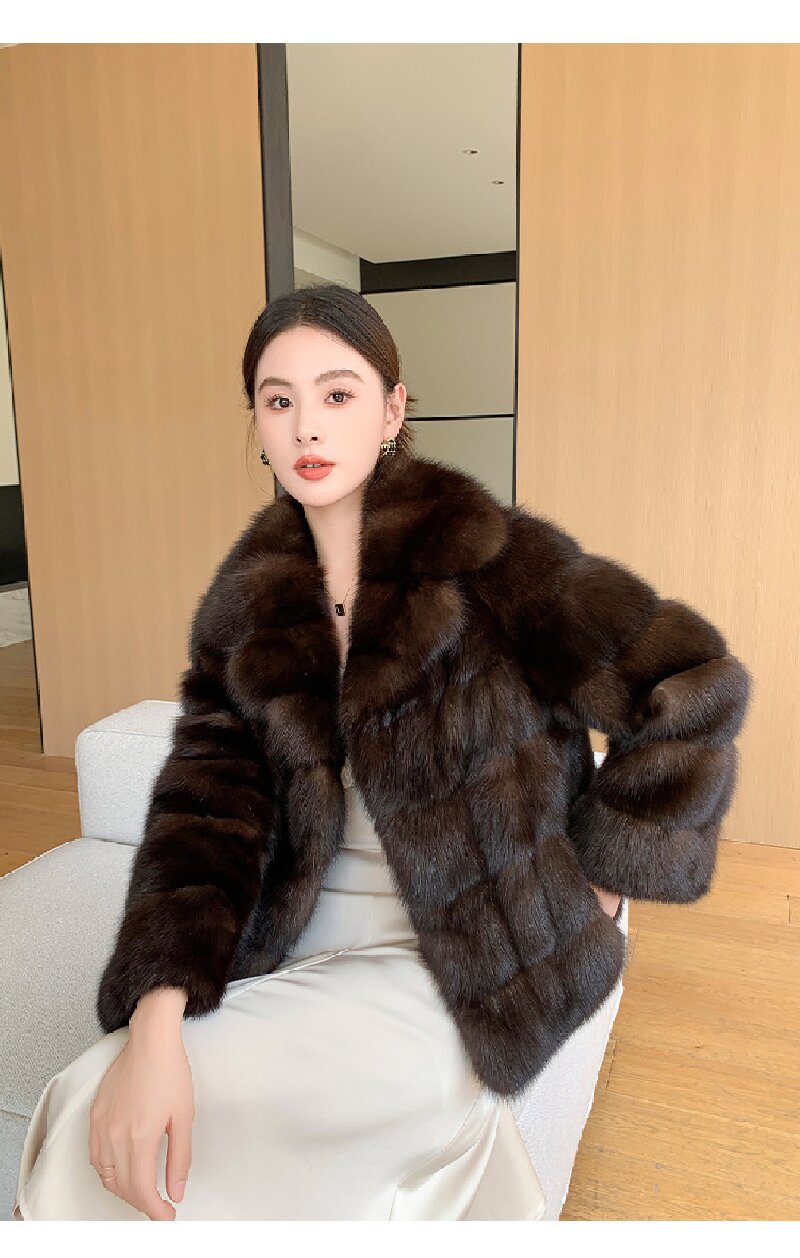 Nouvelle Collection Hiver 2025 – Manteau Court Élégant en Fourrure de Vison Marron Foncé pour Femme, Veste de Luxe Haut de Gamme, Fourrure Écologique, un Must-Have Tendance