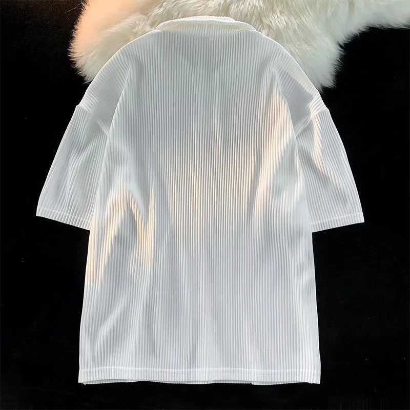Polo décontracté à manches courtes pour hommes, chemise à rayures, t-shirt de rue, mode coréenne, vêtements d'été, modal