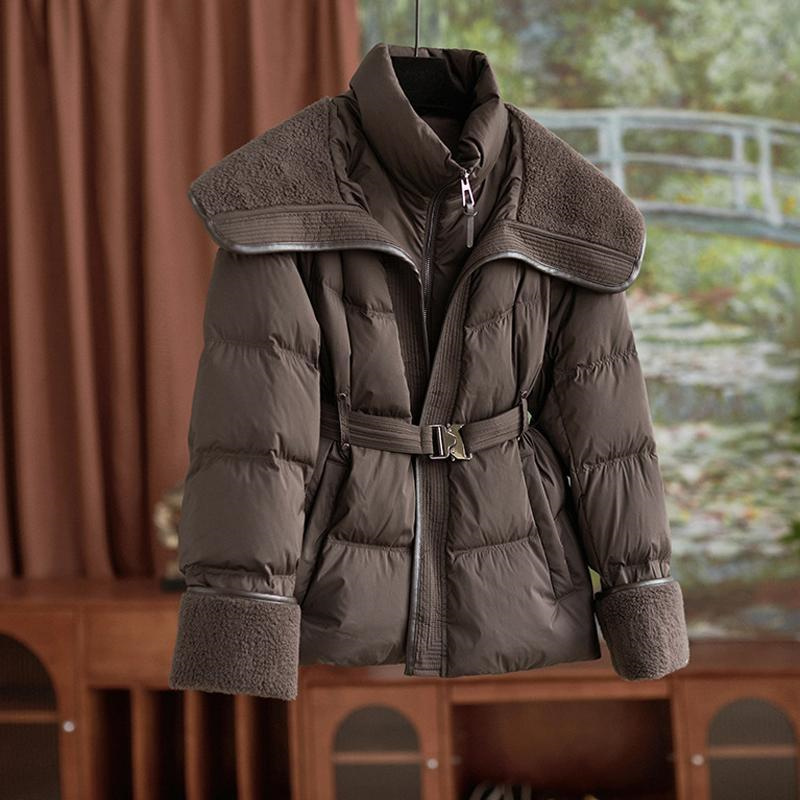 2025 nouvelle veste d'hiver manteau femme Parkas mode laine d'agneau Double col ceinture courte chaud vers le bas coton veste femmes survêtement haut