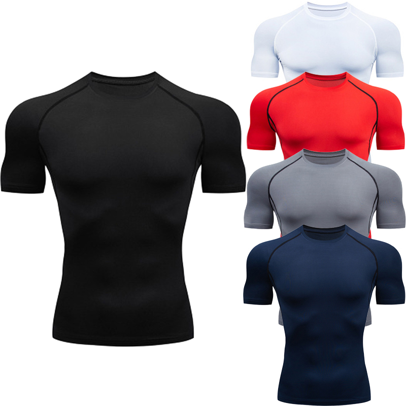 T-shirt de sport pour homme, à séchage rapide, manches courtes, tee-shirt de sport, haut de sport, compression pour la gym, fitness, entraînement, course à pied