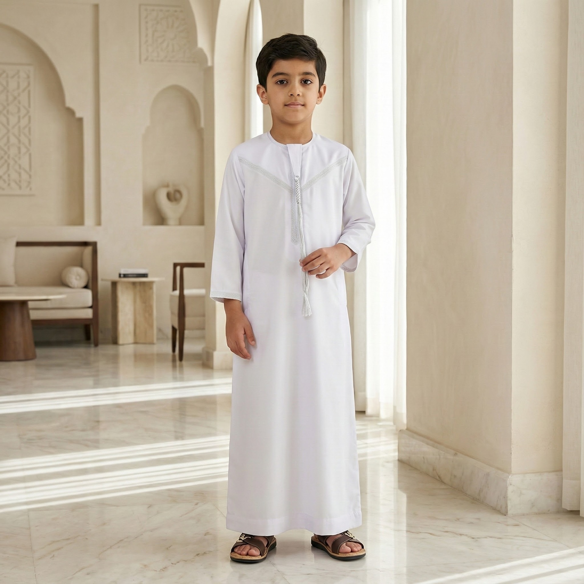 Vêtements traditionnels pour enfants Robe arabe Thobe Blanc Garçons Robe de style ethnique Enfants musulmans Jubba Thobes Ramadan Eid Islam Vêtements