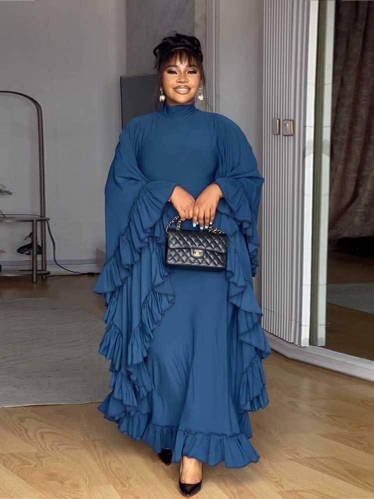 Robe bleu Royal pour femme, tenue de soirée élégante, col roulé, Chic, manches longues, vente en gros, livraison directe, automne