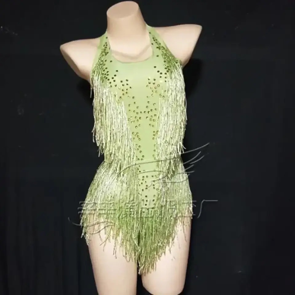 Costume de danse de fête en boîte de nuit pour femmes, vêtements de scène, justaucorps à franges sexy, vêtements de Performance, strass scintillants, body à franges