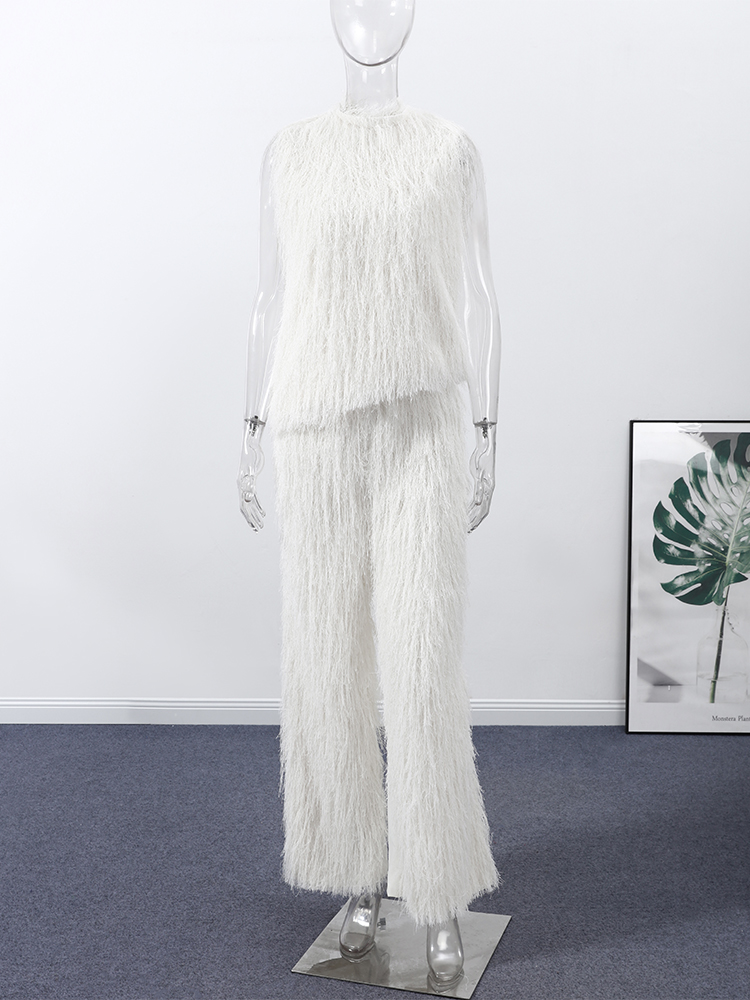 Ensemble pantalon et gilet élégant pour femmes, haut sans manches, Baggy, luxe, fausse fourrure, tenue chaude, nouvelle mode décontractée, printemps 2026
