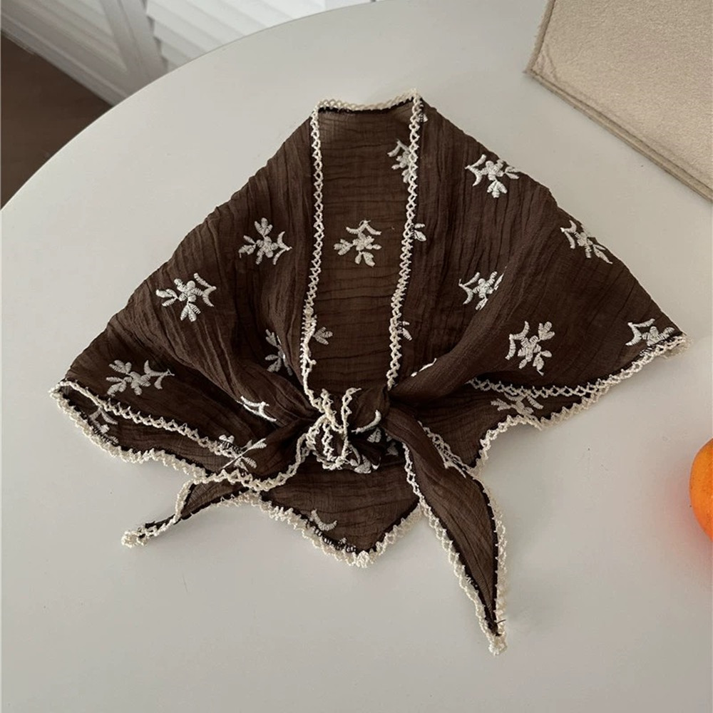 Foulard de cou, châle, bandeau, bandana, mouchoir, écharpe de tête, style pastoral bohème, en dentelle florale et coton lin, triangulaire, pour l'été