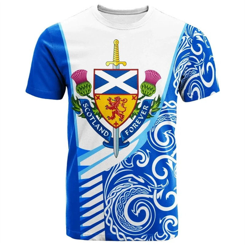 Écosse blason impression 3D Football hommes T-shirt col rond manches courtes t-shirts été Sport Gym mode tendance hommes T-shirt haut