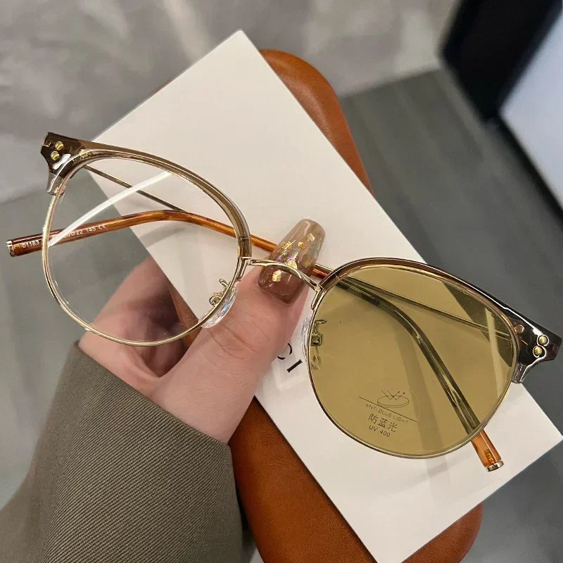 Lunettes de myopie rondes de luxe pour hommes et femmes, lentille transparente, document proxy, lunettes moins, lunettes anti-rayons bleus, dioptrie