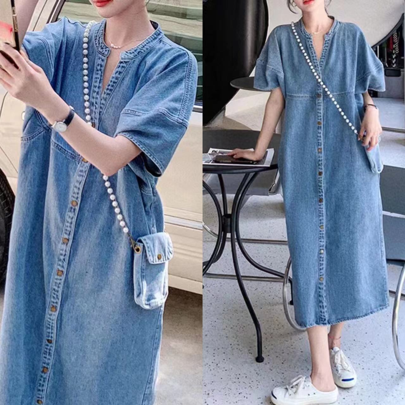 Robes en jean vintage pour femmes, été 2026, robe décontractée en jean fine, taille ample, vêtements féminins, robe KE6062