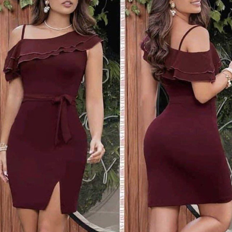 Robe bordeaux à une épaule pour femme, idéale pour soirée, cocktail, gala, soirée, dîner formel