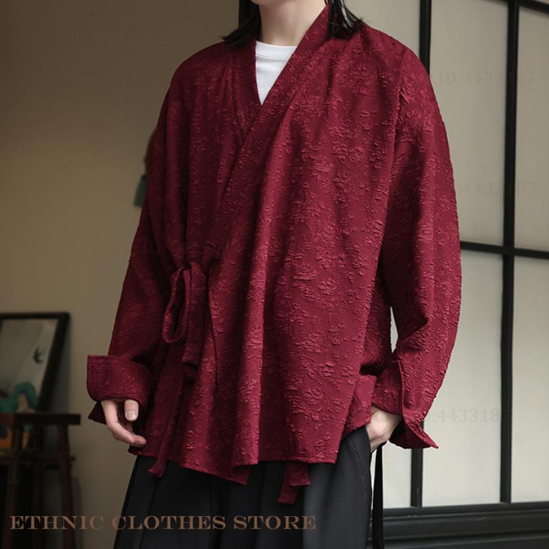 Cardigan Kimono pour hommes, grande taille 3XL 4XL 5XL, haut de Style chinois rétro Jacquard Hanfu, manteau Yukata japonais, veste Harajuku Streetwear