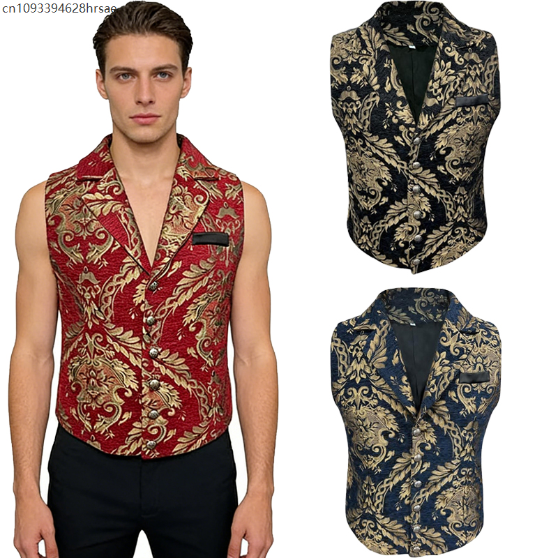 Gilet de Costume Victorien pour Homme, Style Cour Royale Médiévale, Gilet Gothique Steampunk, Veste sans Manches, Tenue de Mascarade