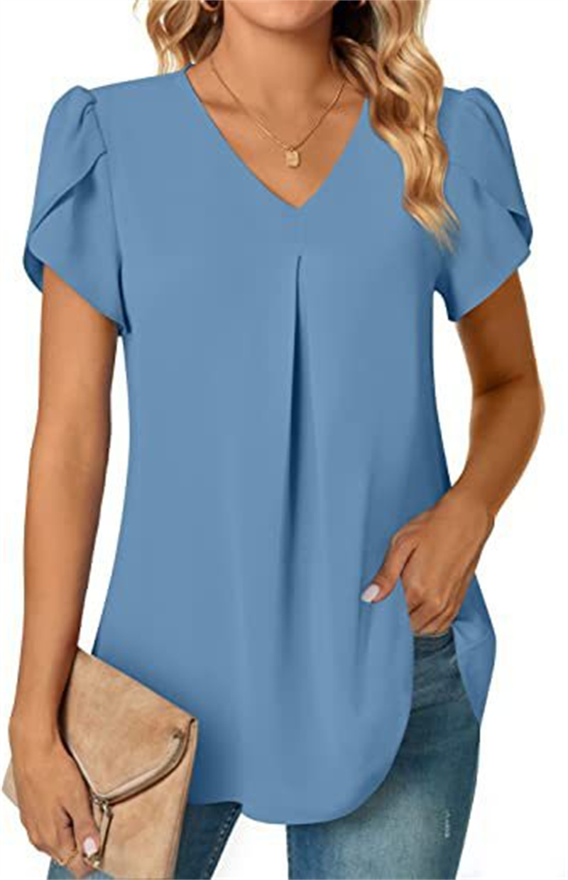 Femmes col en V épissure dentelle décoration pull chemise élégante fleurs botaniques imprime femme Blouse été décontracté à manches courtes haut