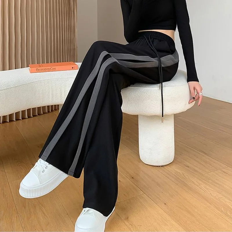 Pantalon de dehors Décontracté pour Femme, Baggy Confortable, Jambes Larges, Droites, Mode Fjfemale, Taille Haute, Été