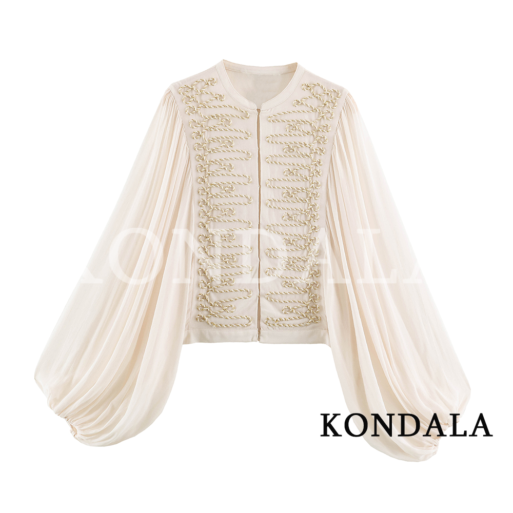 KONDALA Chemises Femme Vintage Chic à Finitions en Corde Nouée, Chemises Élégantes pour les Loisirs et les Rassemblements, Chemise Tendance pour les Vacances et les Rendez-vous, Collection Début d'Automne 2026