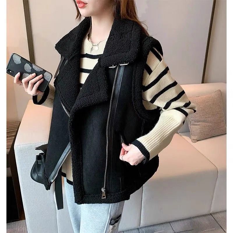 Gilet épais doublé polaire pour femmes, col Polo, vêtements multicouches, chaud, Style printemps saison, Fiber synthétique