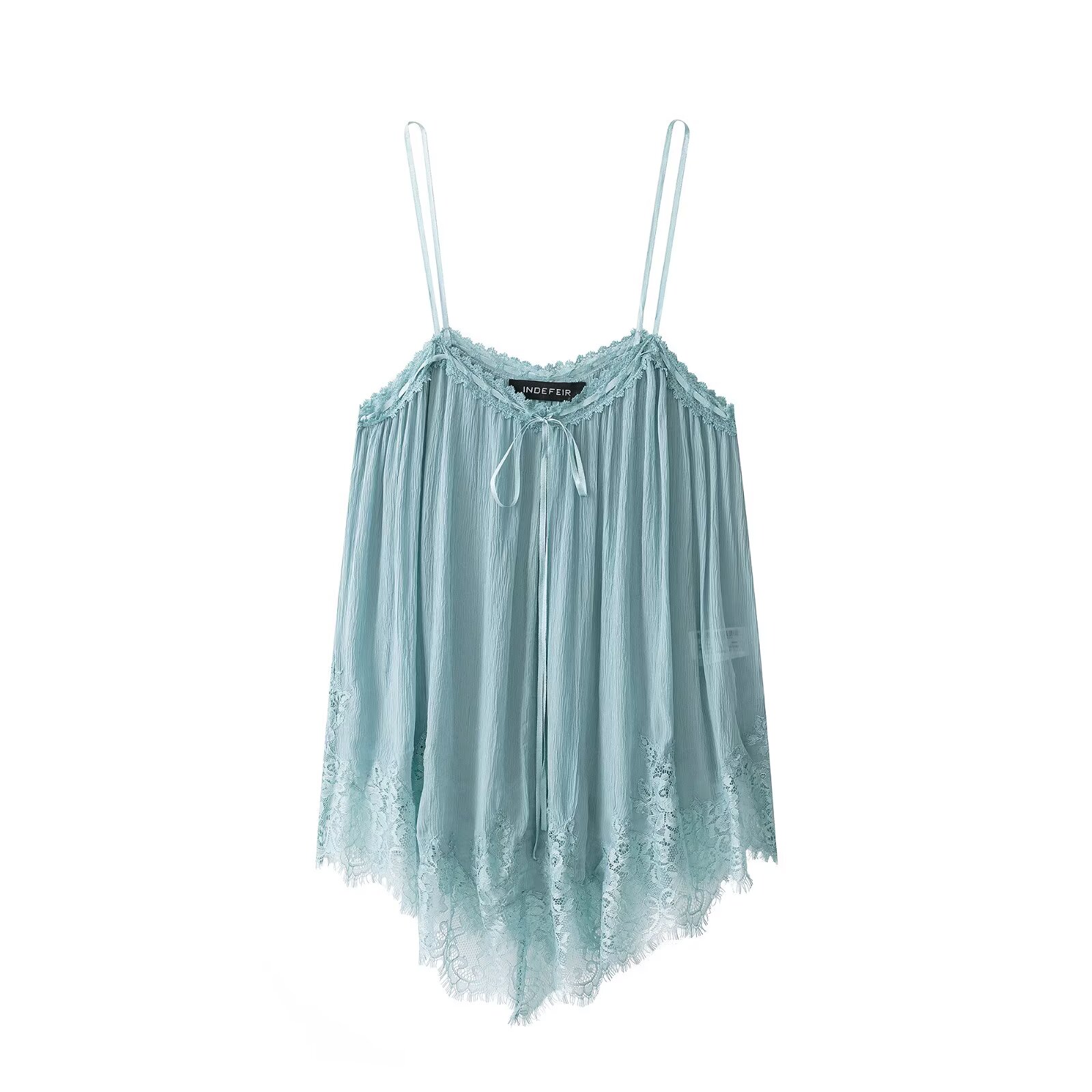 Willshela – hauts plissés à nœud bleu pour femmes, hauts à bretelles fines, col en v, style vintage, chic, à la mode