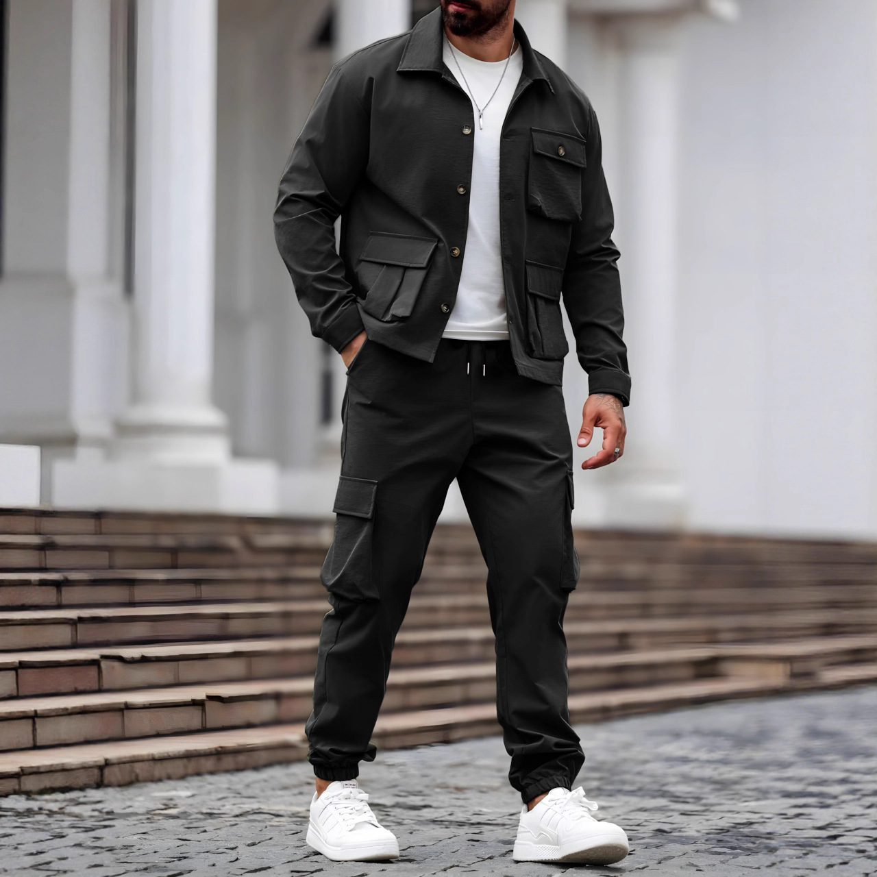 Combinaison tactique militaire coupe-vent pour hommes, ensemble de sport de plein air décontracté, multi-poches, vêtements de travail robustes, deux pièces, printemps-automne