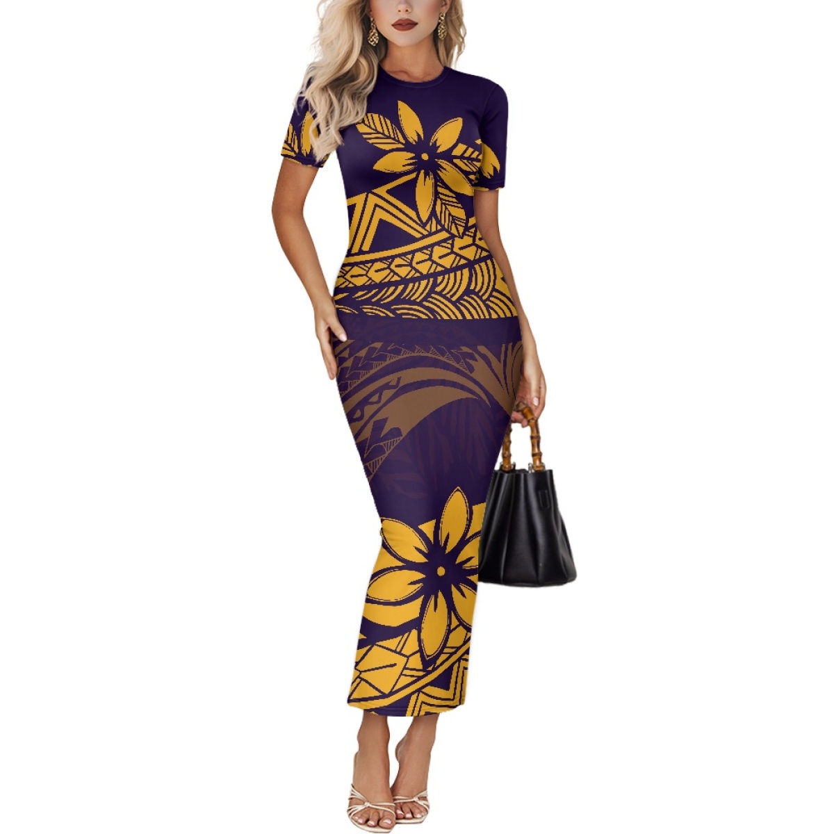 Robe moulante pour femmes, mode traditionnelle du Pacifique Samoan, tatouage Tribal personnalisé dégradé Kakau imprimé sur demande, robes Maxi
