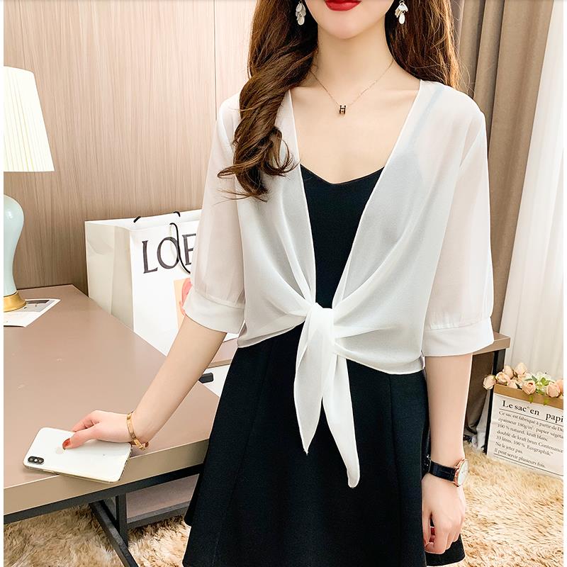 Veste ronde en mousseline de soie pour femme, demi-manche, pure, douce, BEmbed o haussement d'épaules, devant ouvert, cardigan pour manteau de fête