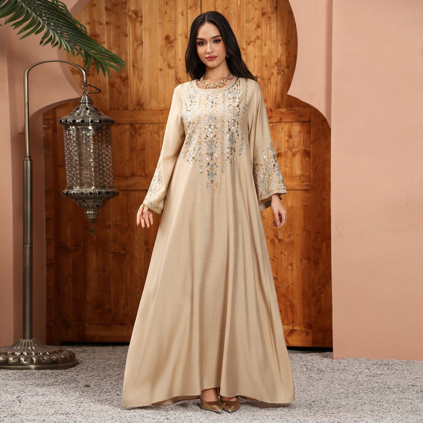 Abaya Dubaï, mode printemps-été, robe longue pour femmes, manches longues, col en V, polyester, broderie, soirée, abaya longue, kaftan, robe musulmane