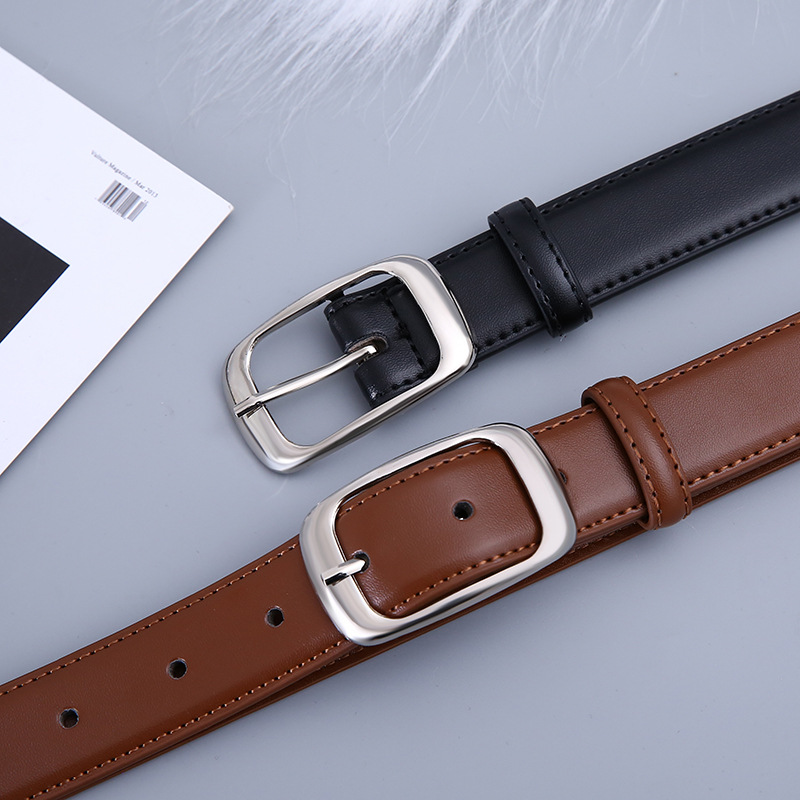 Ceinture pour femme en similicuir marron élégant avec boucle argentée, accessoire décontracté en jean pour le quotidien et le bureau, durable