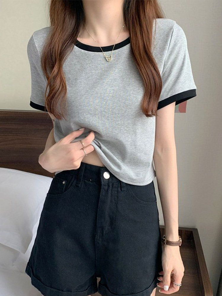 2025 tout nouveau T-Shirt femme col rond T-Shirt court femmes T-Shirt femme T-Shirt hauts t-shirts bas mince jeune Style chemises pour femme