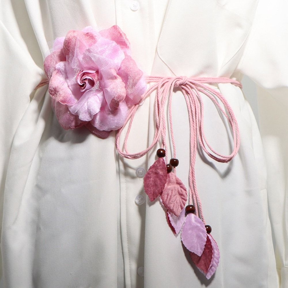 Ceinture longue tressée à pampilles pour femmes, ceinture fine, ceinture nouée décontractée, élégante, faite à la main, grande fleur décorative, robes JOFor Lady