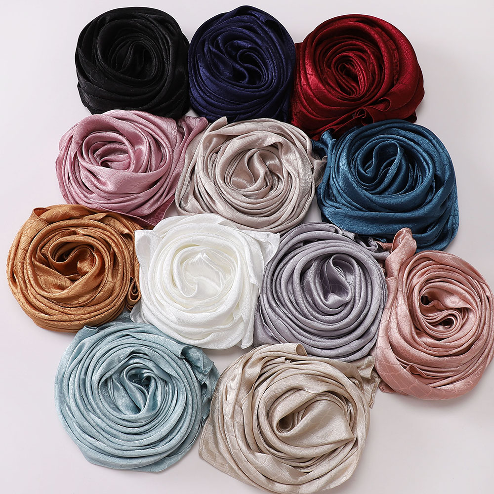 Hijab de luxe en satin gaufré façon crocodile, doux et brillant, pour femmes musulmanes, foulard islamique modeste, turban, châle, plusieurs couleurs