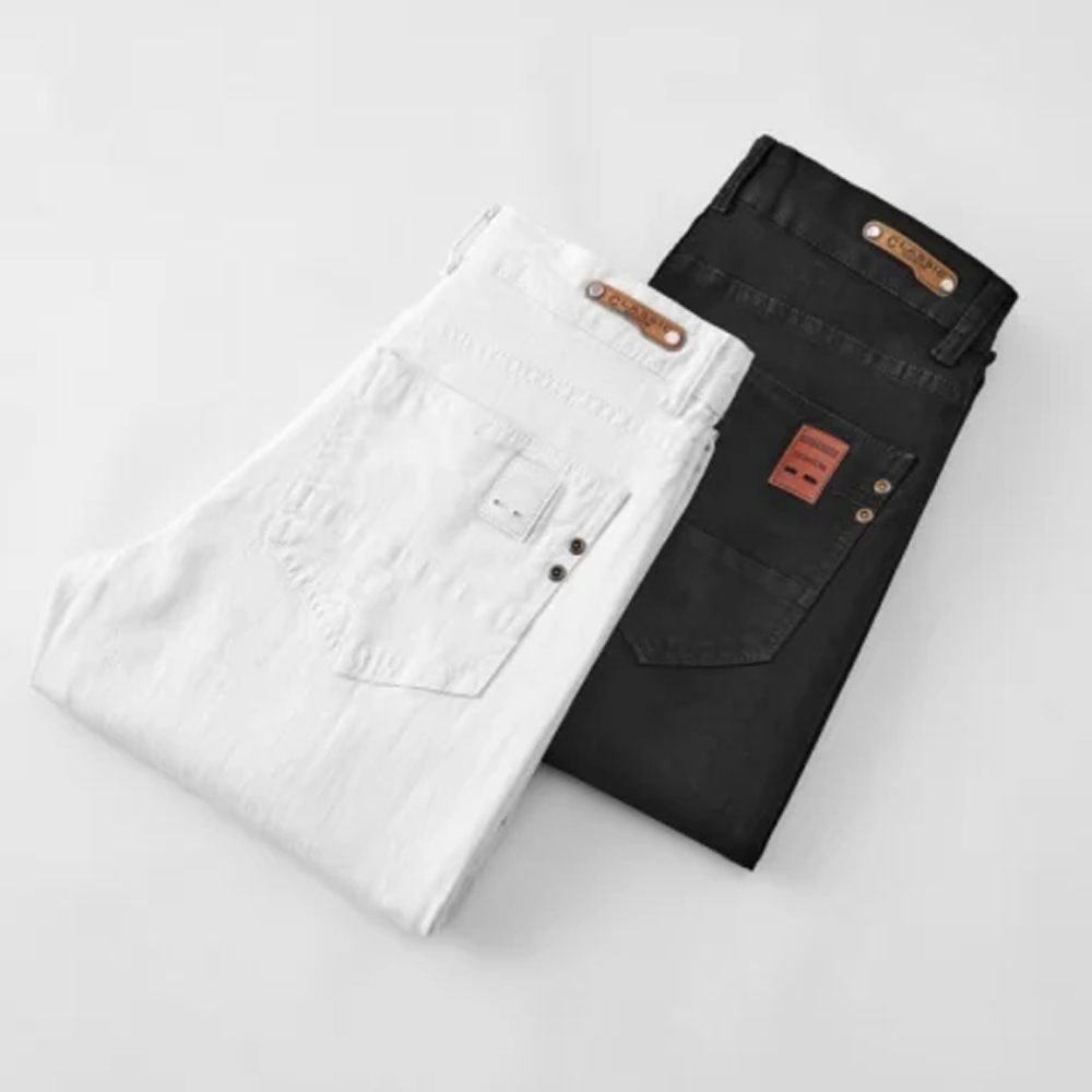 Jean blanc élastique pour hommes, coupe droite, Slim, décontracté, doux, Business, marque classique, pantalon en Denim extensible avancé à la mode