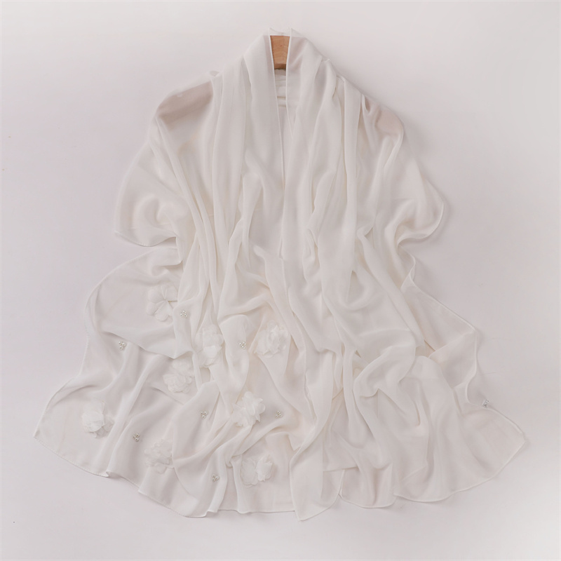 Point uni Rose bulle florale en mousseline de soie Hijab Ramadan perles foulards châles femmes crème solaire foulard extérieur coupe-vent tête enveloppement