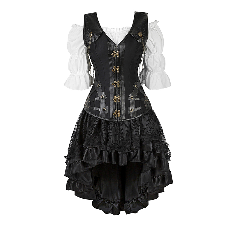 Robe Corset Steampunk pour Femme, Vêtements Gothiques Noirs, Cosplay, Blouse, Grande Taille, 7.5
