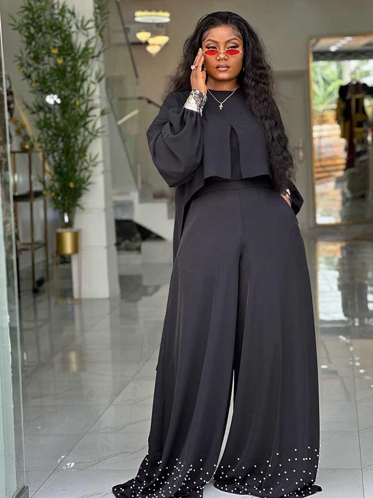 Vêtements de printemps pour femmes, ensemble 2 pièces, tenue pour femmes, manches lanternes, costume avec pantalon large et haut, ensembles élégants pour dames