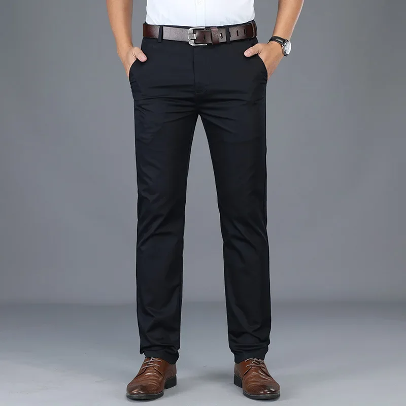 Été mince hommes mince costume pantalon mode affaires décontracté coton vert noir kaki pantalon mâle marque vêtements 30-40