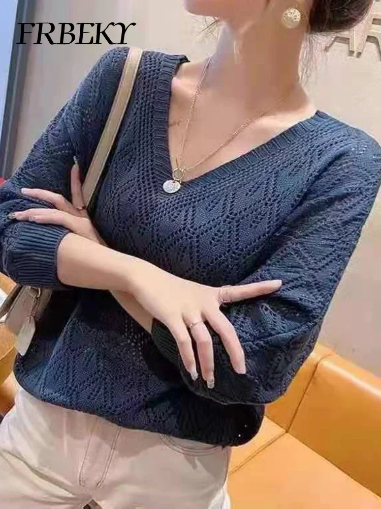Pull femme mode col en v Crochet creux tricot pull automne mince ample chauve-souris chemise court paragraphe dames hauts pull coréen