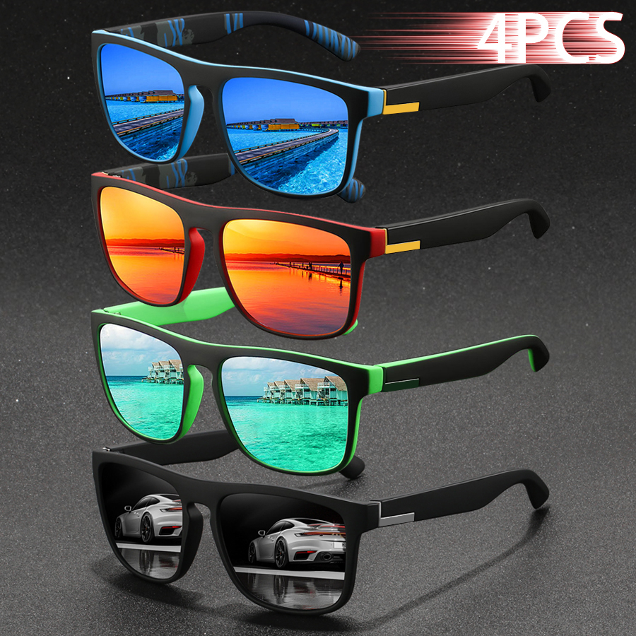 4 Paires de Lunettes de Soleil Sportives Classiques à Rayures Vintage Tendance pour Hommes et Femmes, Lunettes de Soleil de Marque Designer pour la Pêche, Lunettes pour Homme