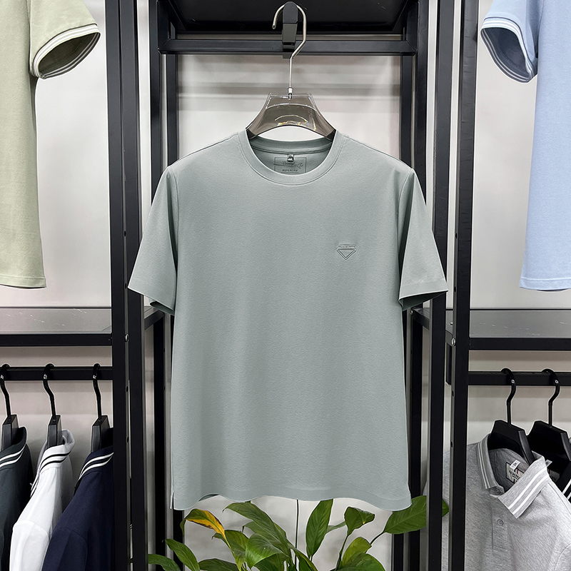 De luxe glace soie manches courtes col rond t-shirt marque mode triangle en Gaufrage homme été respirant décontracté haut de qualité Hauts