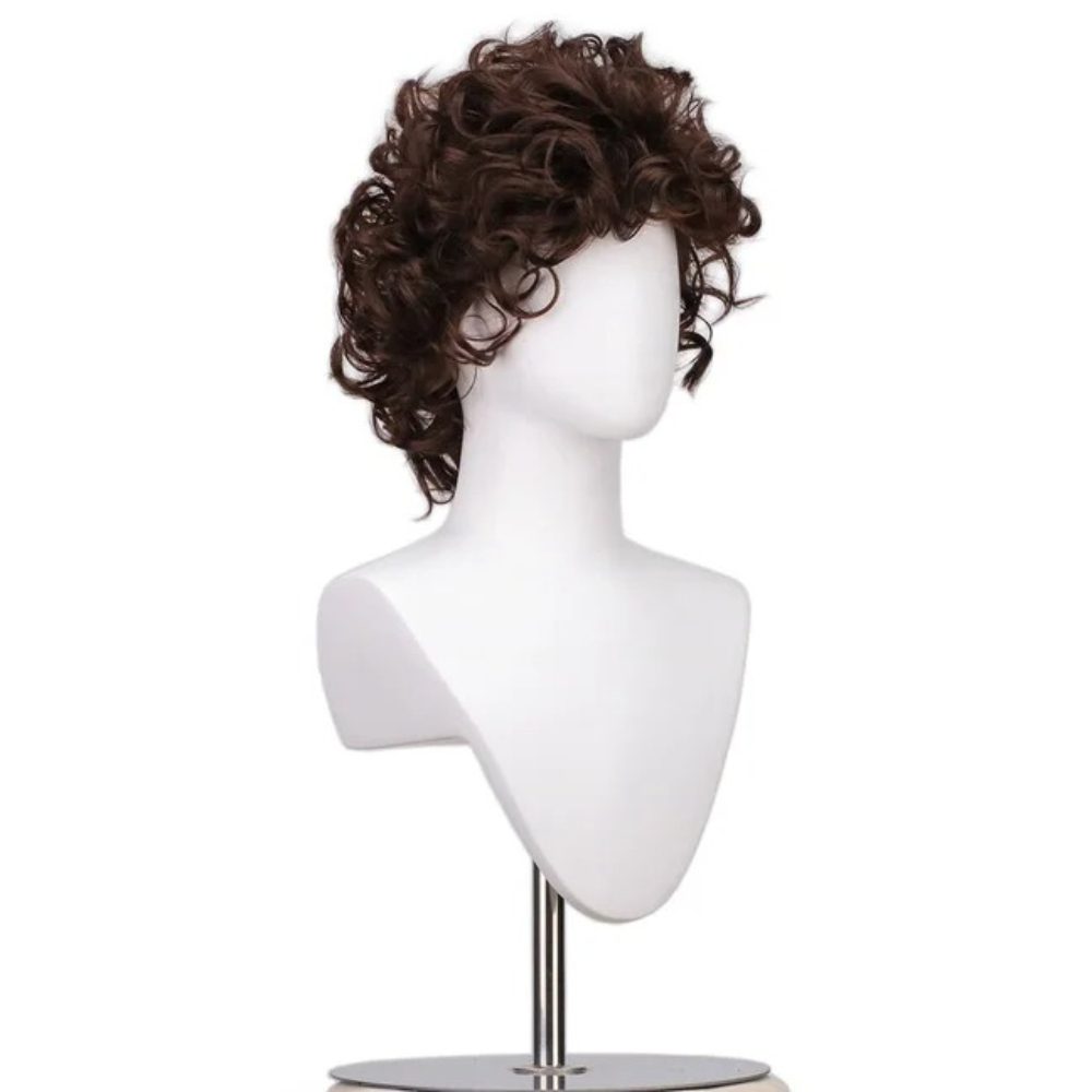 Perruque synthétique bouclée volumineuse marron foncé pour cosplay de personnage de série TV Dustin, idéale pour les conventions d'anime et les spectacles sur scène