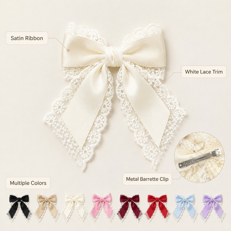 Barrettes à cheveux en satin et dentelle avec nœud, antidérapantes, pour femmes, style Lolita, pour le quotidien, les mariages, les fêtes, les séances photo, accessoires pour cheveux, pinces à cheveux pour femmes