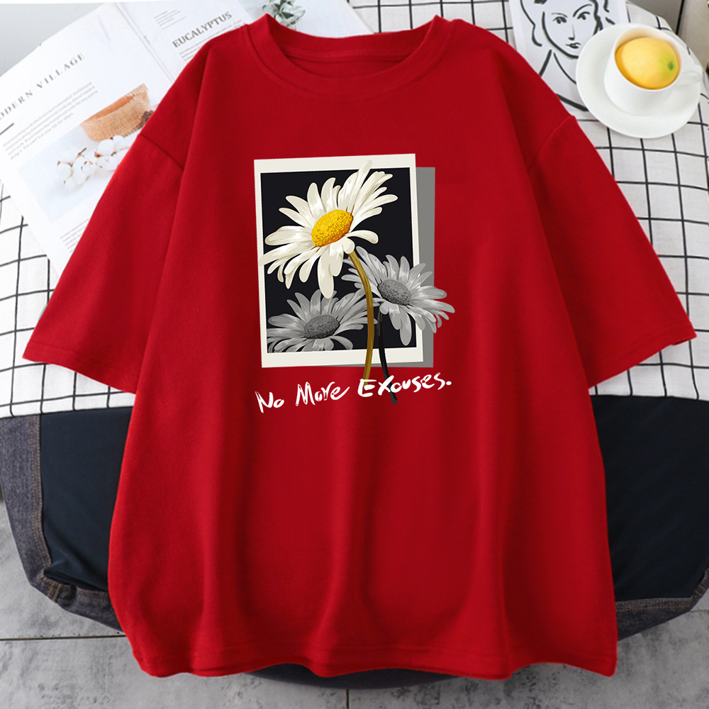T-shirt en coton avec image de fleur pour femme, Hip Hop, Street Wear, Top Fashion, Économie graphiques, Nouveau, 100%