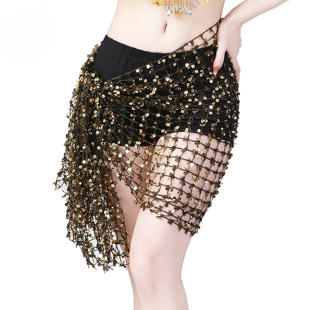 Nouvelle robe de danse du ventre chaîne de taille mode paillettes creux eau velours carré écharpe danse Performance robe taille écharpe hanche écharpe