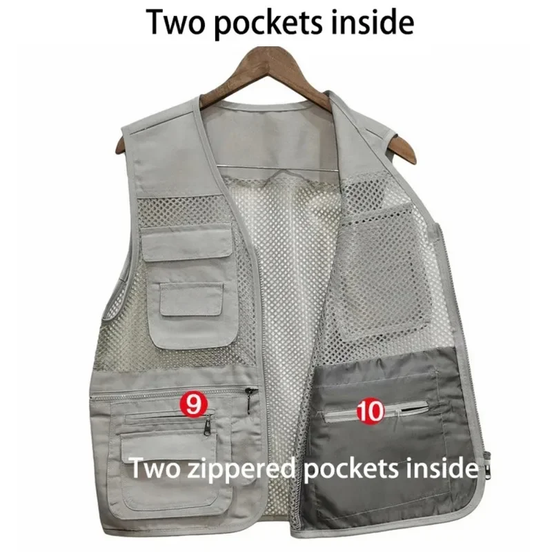 Gilet d'été fin pour hommes, manteau en maille de couleur unie, gilet multi-poches respirant, voyage Camping pêche photographie travail gilet haut