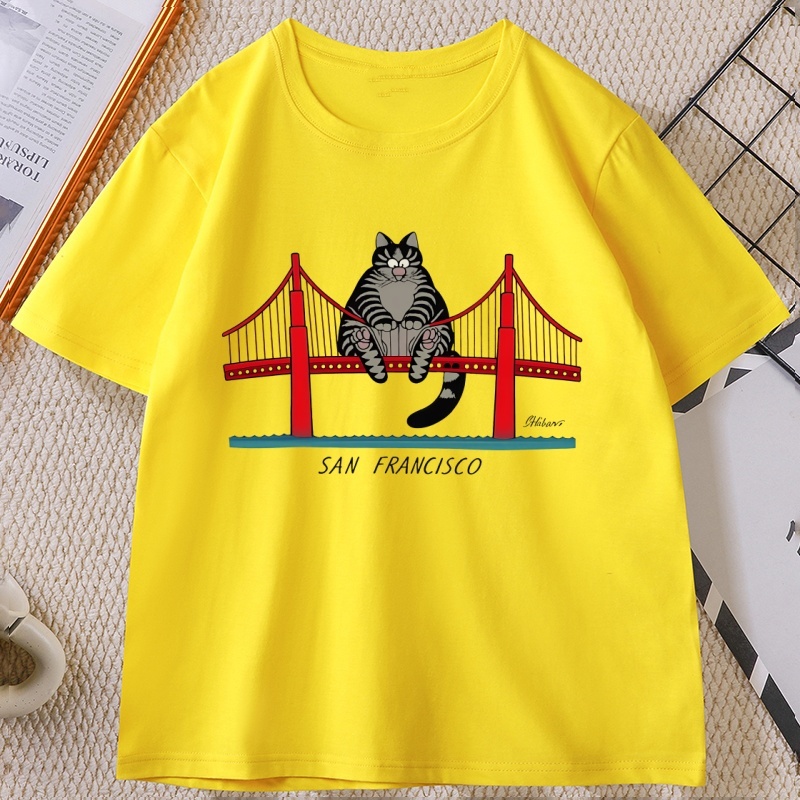 B-Kliban Cat San Francisco T-Shirt pour hommes et femmes, T-Shirt décontracté en coton à manches courtes et col rond, vêtements de créateur pour hommes, Streetwear