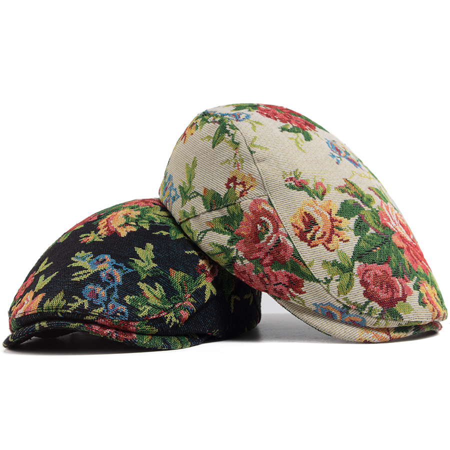 Béret Bohème Femme Imprimé Floral Tendance – Casquette Gavroche Décontractée Vintage Homme Visière Plate Unisexe Printemps Automne