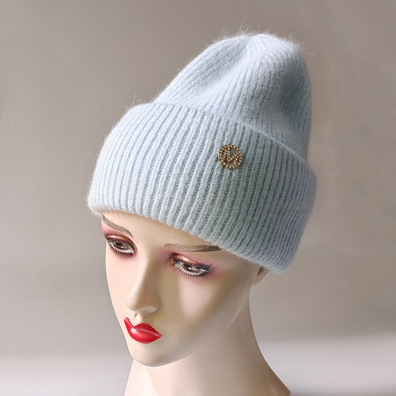 Bonnet en Fourrure de Lapin pour Femme, en Laine Solide, Doux, en Cachemire, Collection Automne Hiver