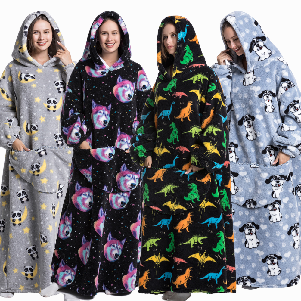 Hiver femmes vêtements adultes enfants en peluche polaire sweats à capuche Homewear pyjamas Super chaud sweats à capuche hauts pullover surdimensionné