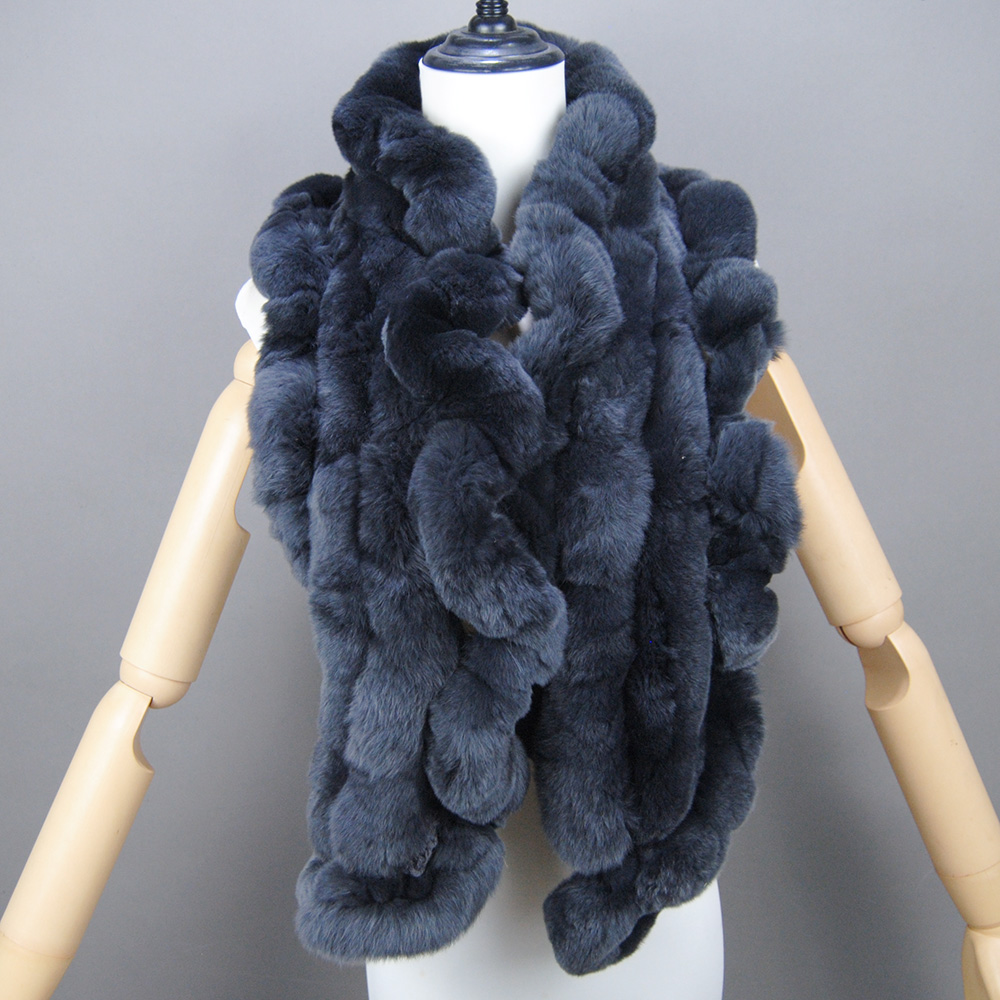 Nouveau extérieur épais double face à volants longue écharpe Rex lapin fourrure écharpe femmes hiver chaud véritable rex lapin fourrure col foulards