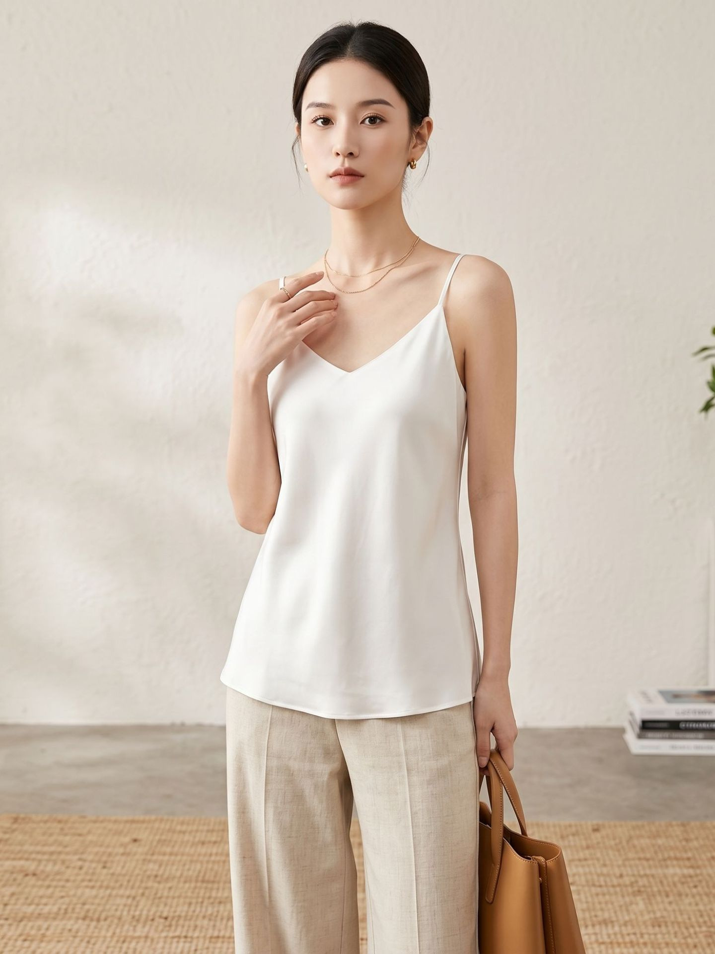 Camisole en soie Double couche pour femmes, bandeau en soie de mûrier, débardeurs et camisoles sexy à col en v, gilet d'été, 2025