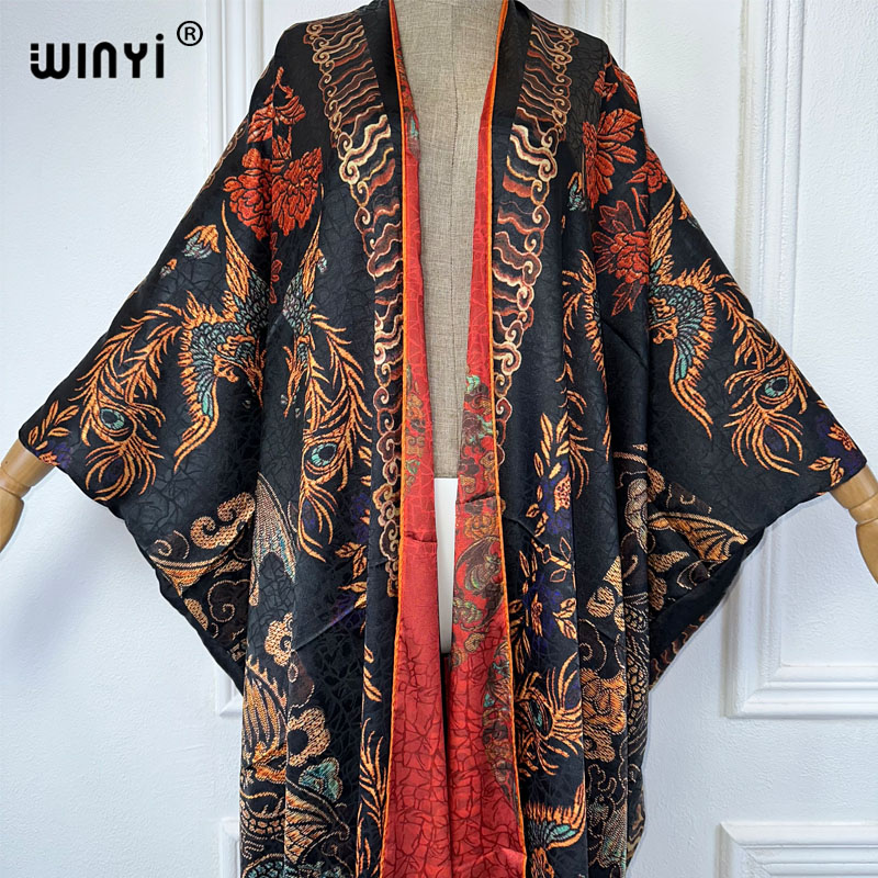 WINYI Abaya ouverte de haute qualité à impression double face, manteau de luxe Dubaï, vêtement de plage, élégant cardigan musulman, kimono, robe maxi