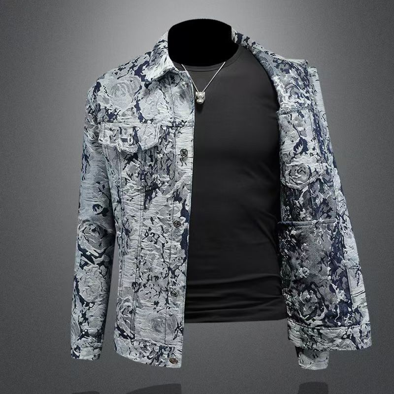 Printemps automne haute qualité rétro Denim veste hommes mode Jacquard décontracté Denim vestes Social Streetwear Cowboy manteaux